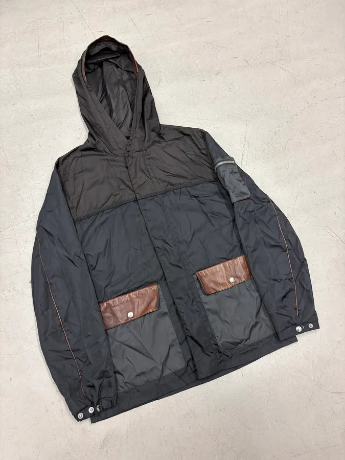 FW2013 Prada Black Nylon & Leather Windbreaker Jacket ZQXzevY 3