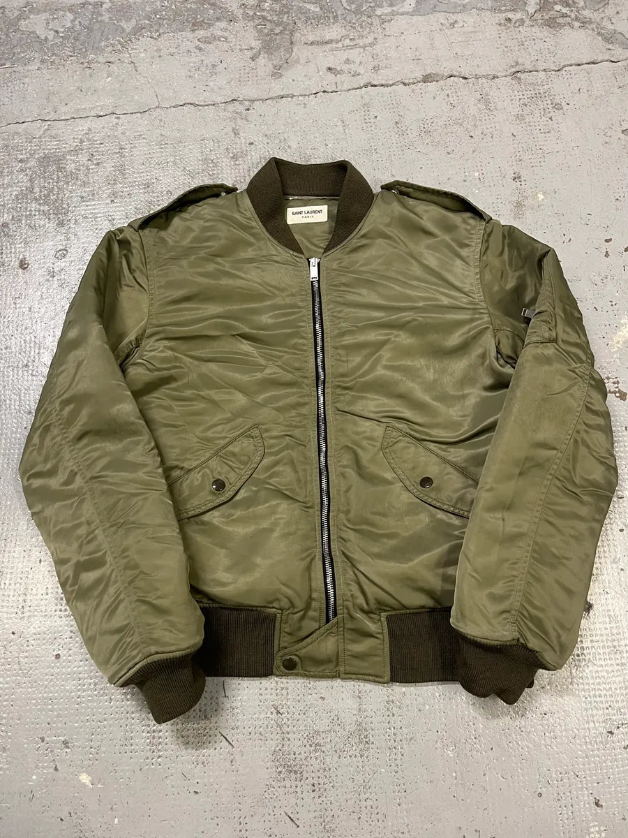 FW2013 Saint Laurent Khaki Nylon Cargo Bomber Jacket NlJPeVb 0