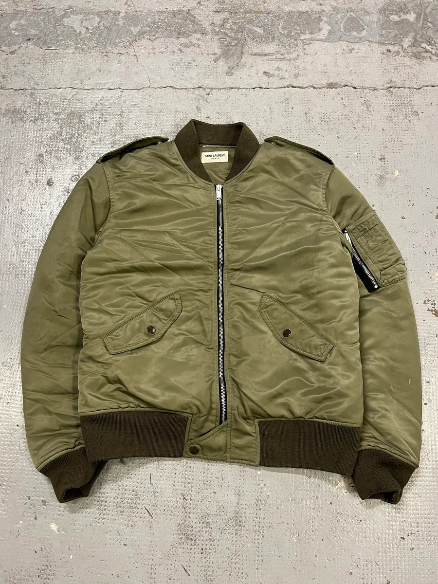 FW2013 Saint Laurent Khaki Nylon Cargo Bomber Jacket NlJPeVb 3