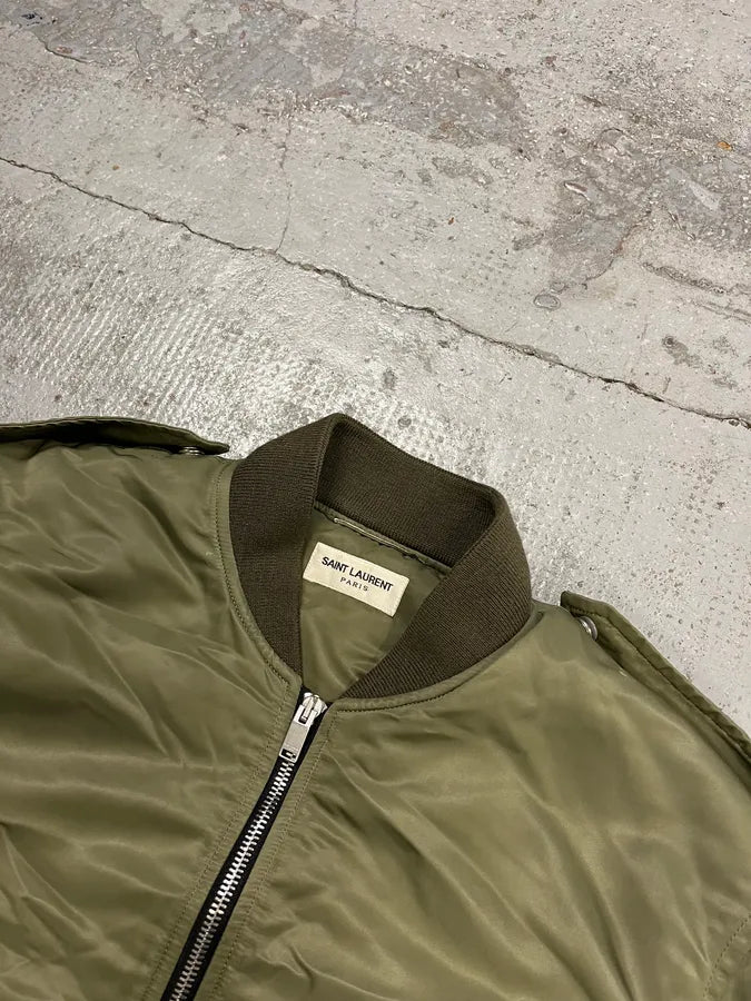 FW2013 Saint Laurent Khaki Nylon Cargo Bomber Jacket NlJPeVb 4