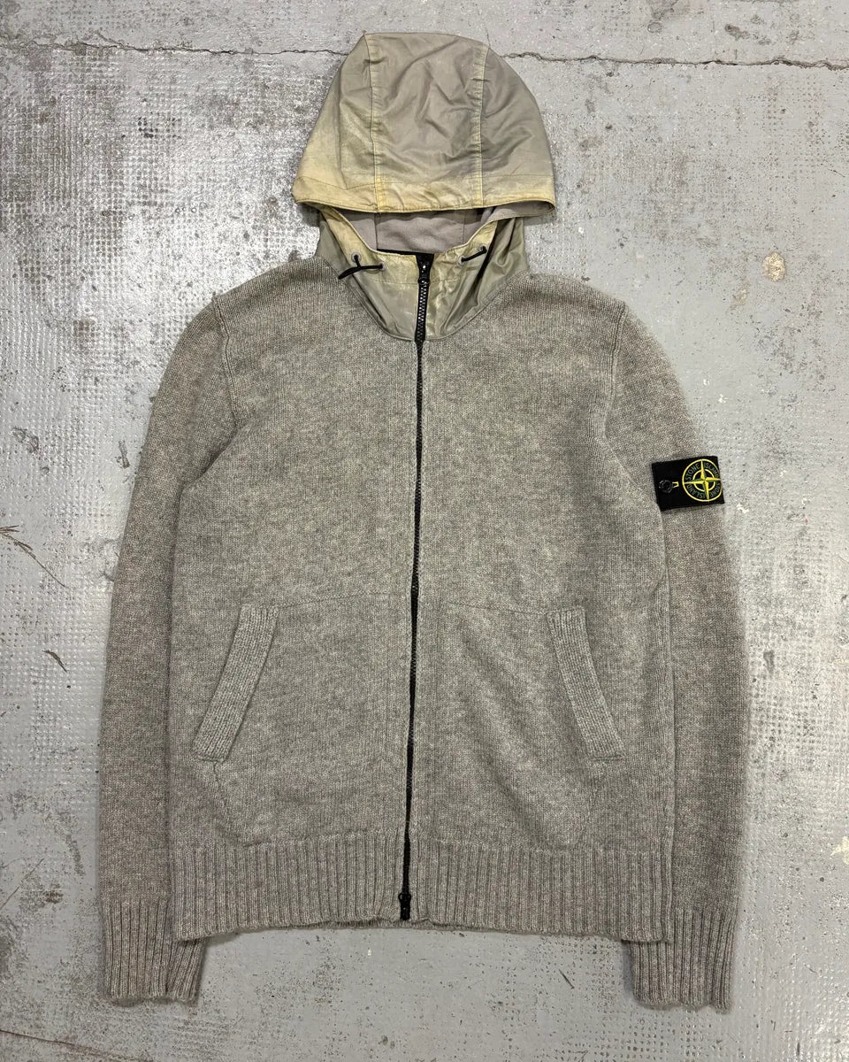 FW2013 Stone Island Grey Wool Compass Patch Zip-up Hoodie ZFRliyd 0