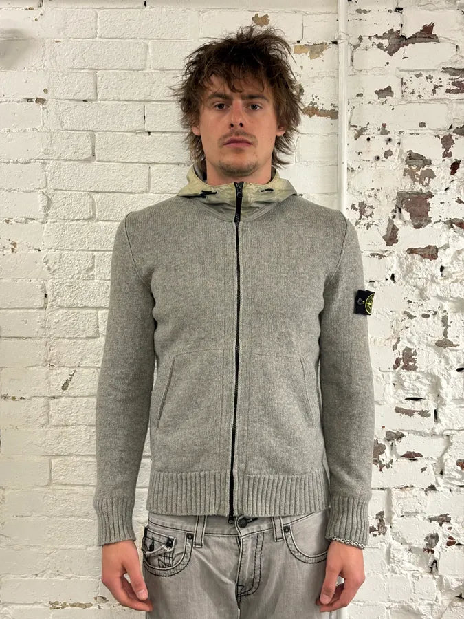 FW2013 Stone Island Grey Wool Compass Patch Zip-up Hoodie ZFRliyd 1