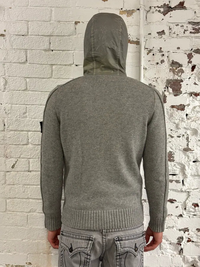 FW2013 Stone Island Grey Wool Compass Patch Zip-up Hoodie ZFRliyd 2