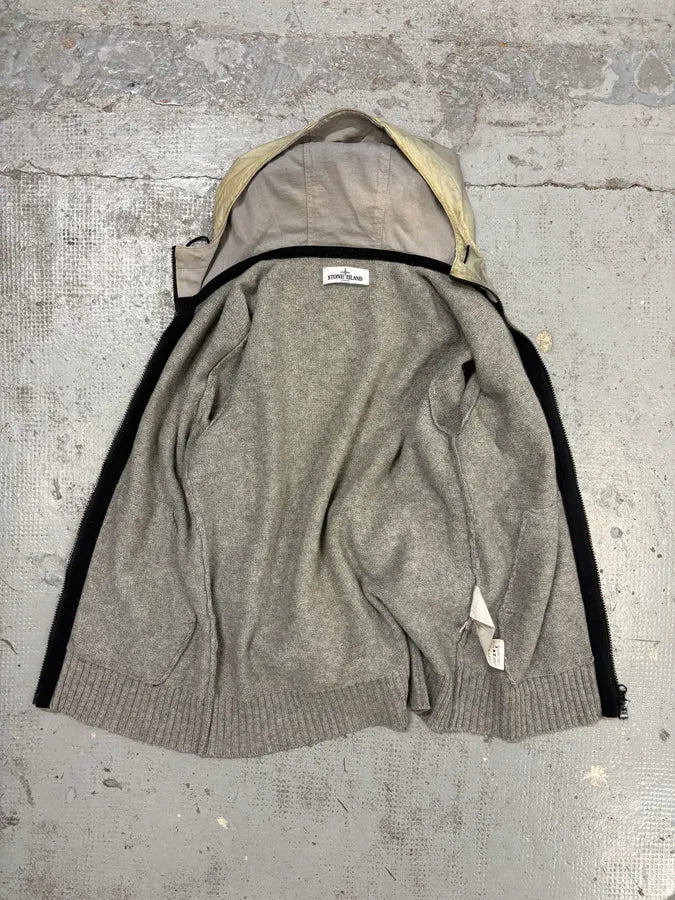 FW2013 Stone Island Grey Wool Compass Patch Zip-up Hoodie ZFRliyd 6
