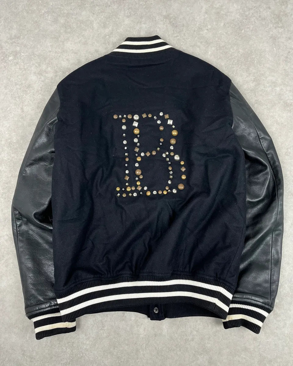 FW2014 Pierre Balmain Black Leather Studded Bomber Jacket BttVEkW 1