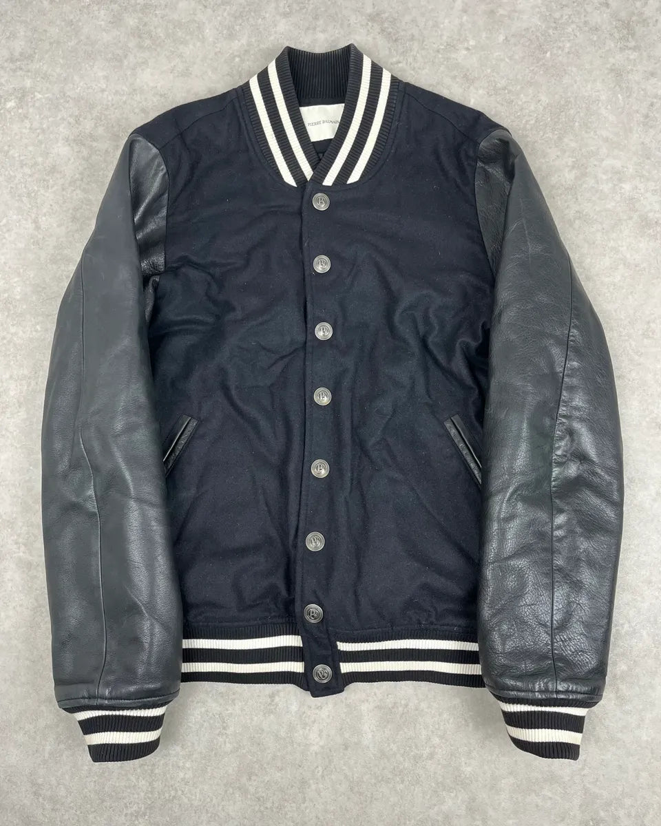 FW2014 Pierre Balmain Black Leather Studded Bomber Jacket BttVEkW 0
