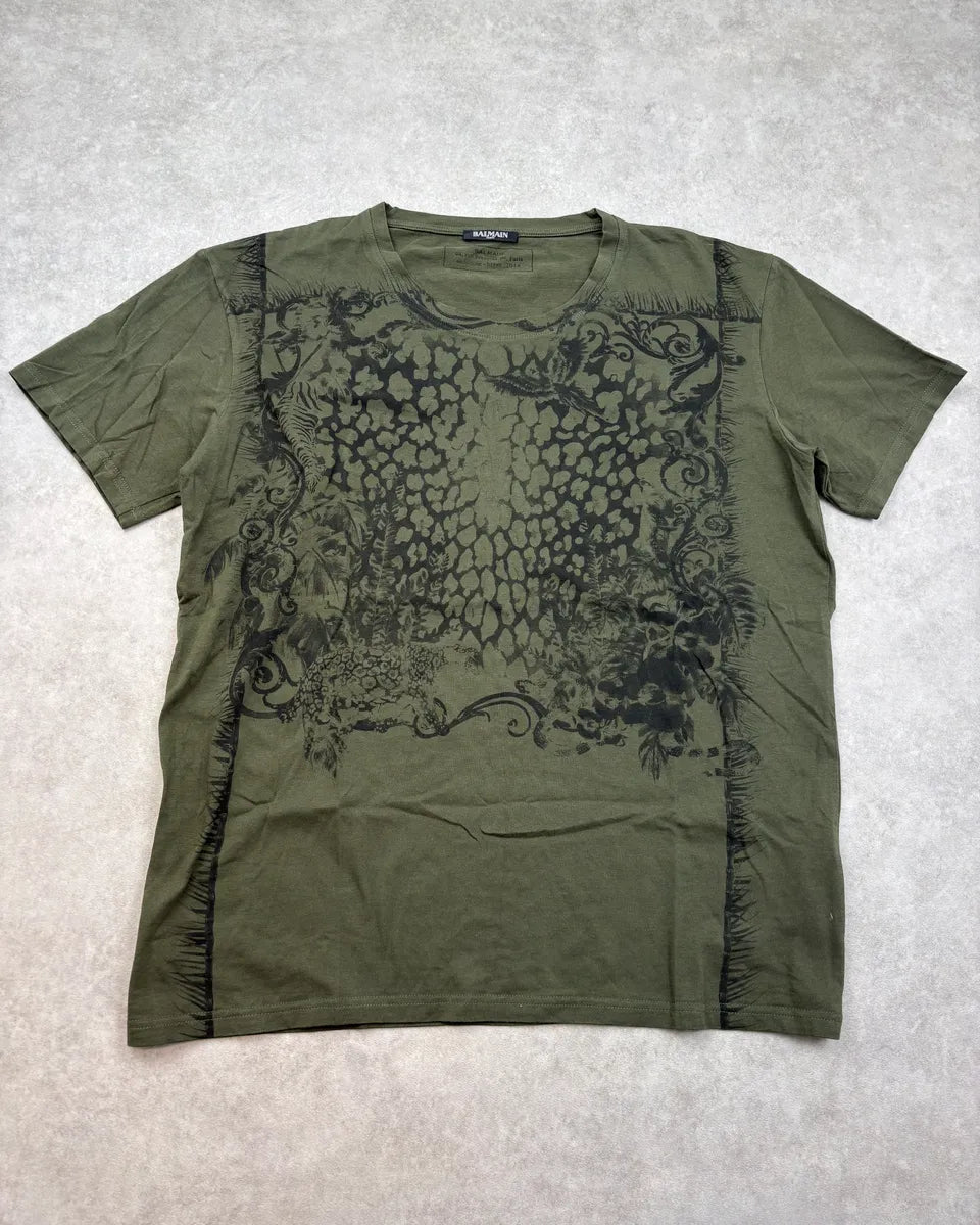 FW2014 Balmain Olive Jungle Abstract Floral T-Shirt wiMnEZa 0
