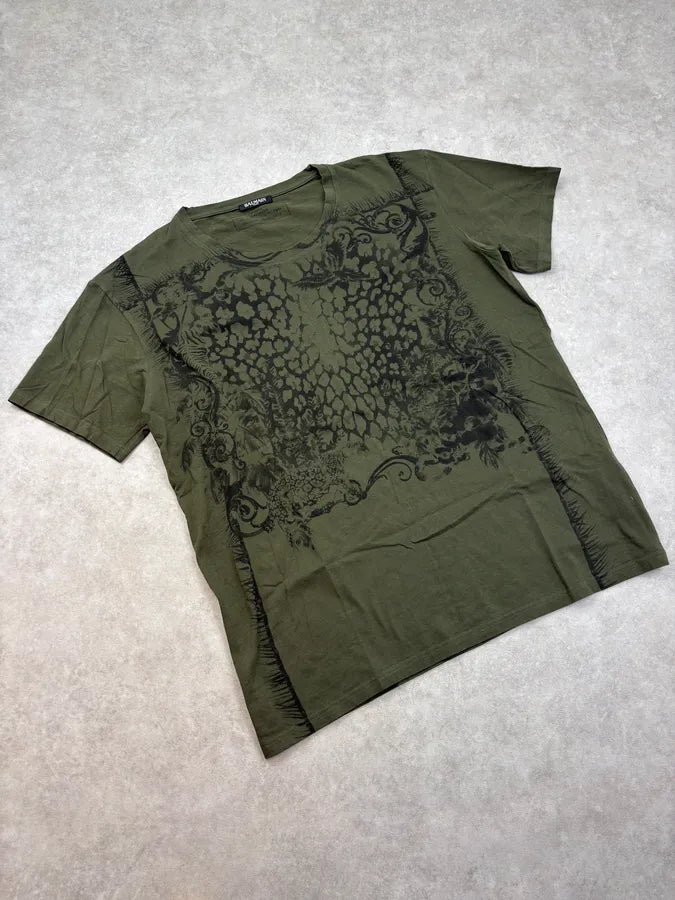 FW2014 Balmain Olive Jungle Abstract Floral T-Shirt wiMnEZa 3