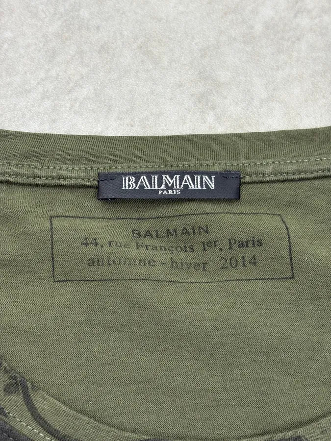 FW2014 Balmain Olive Jungle Abstract Floral T-Shirt wiMnEZa 6