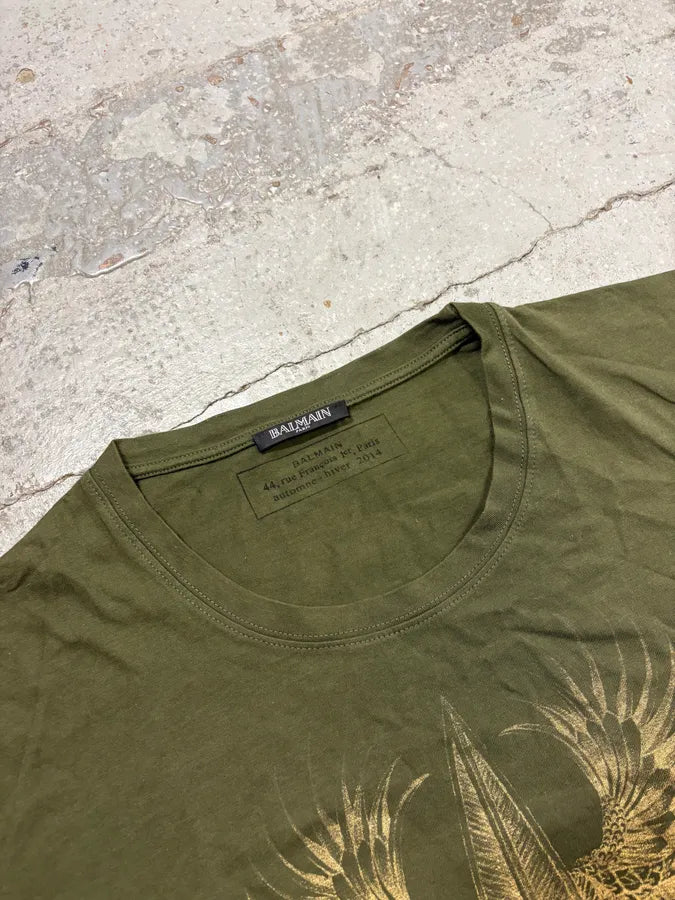 FW2014 Balmain Olive Winged Eagle T-Shirt loNGpYy 4