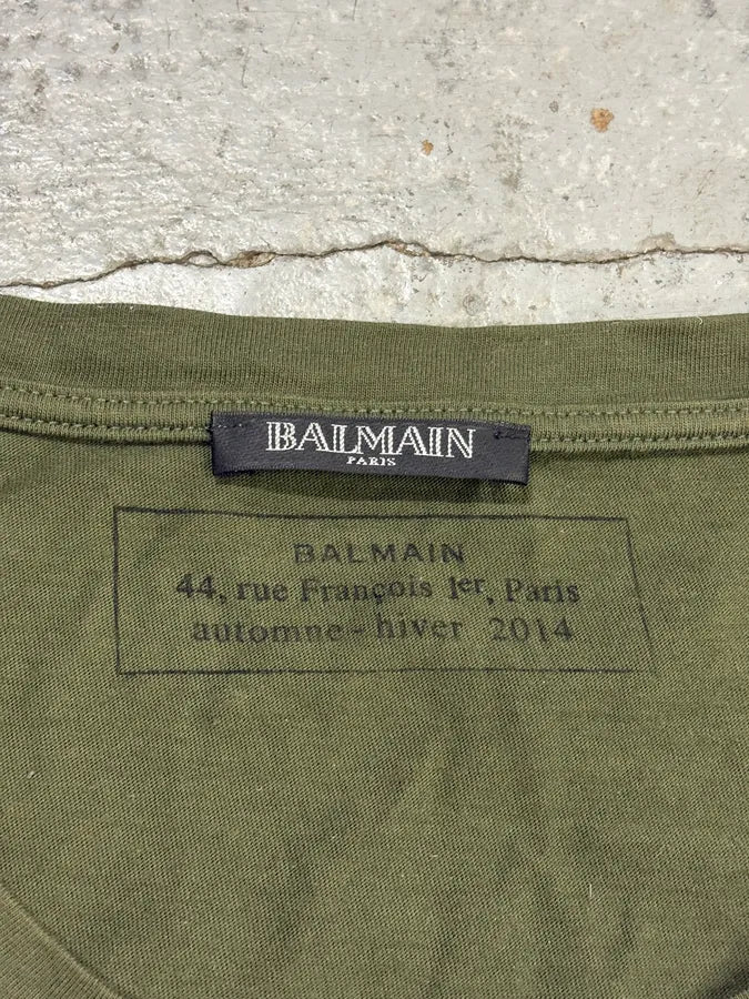 FW2014 Balmain Olive Winged Eagle T-Shirt loNGpYy 7