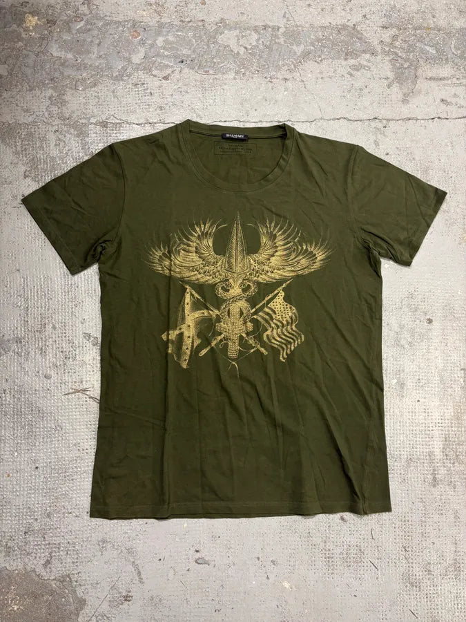 FW2014 Balmain Olive Winged Eagle T-Shirt loNGpYy 0