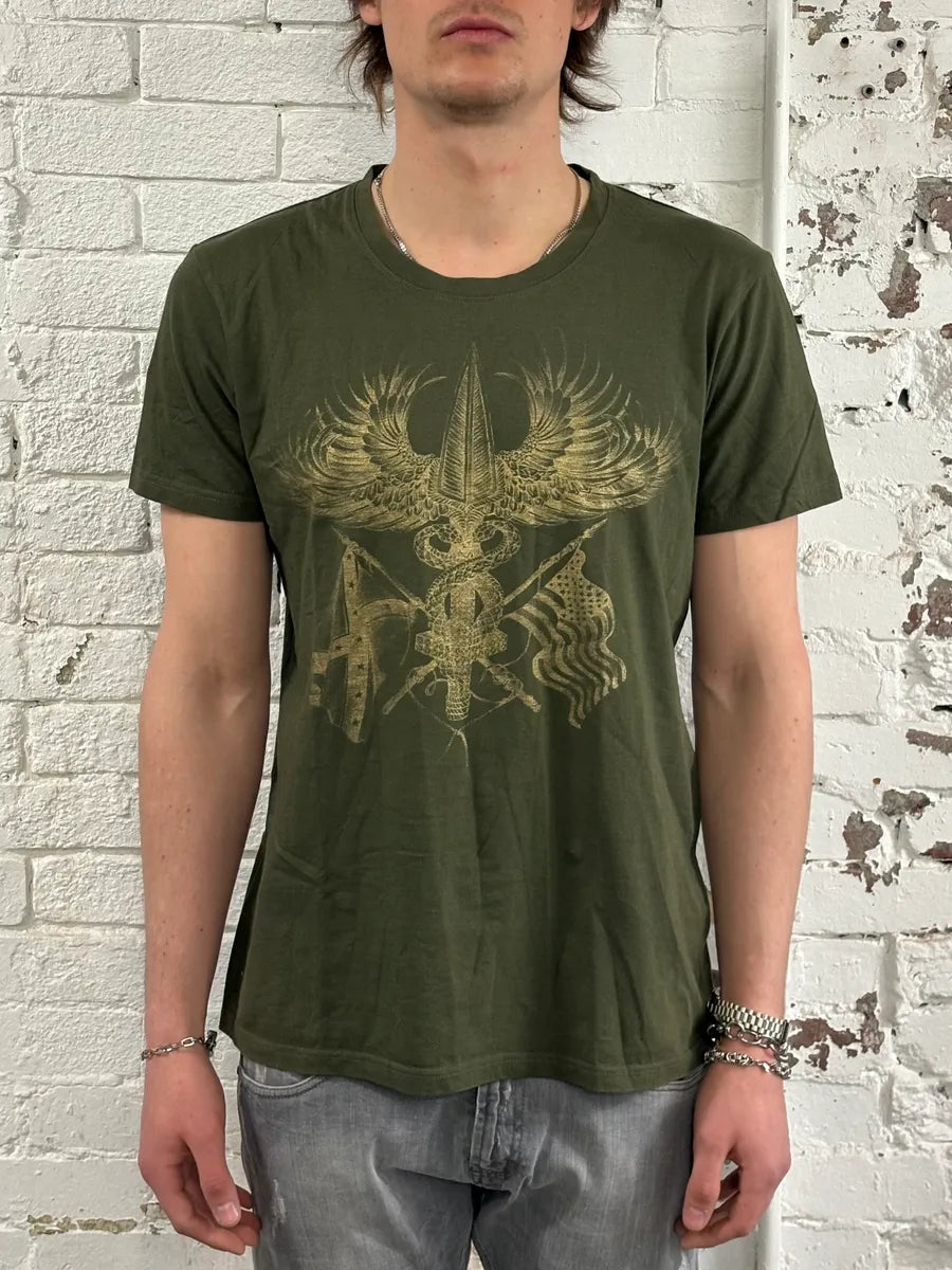 FW2014 Balmain Olive Winged Eagle T-Shirt loNGpYy 1