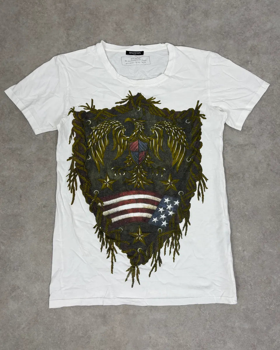FW2014 Balmain White Eagle Blazon T-Shirt IowpGoI 0