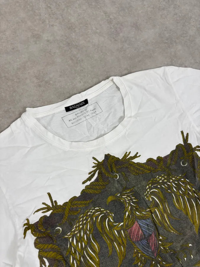 FW2014 Balmain White Eagle Blazon T-Shirt IowpGoI 4