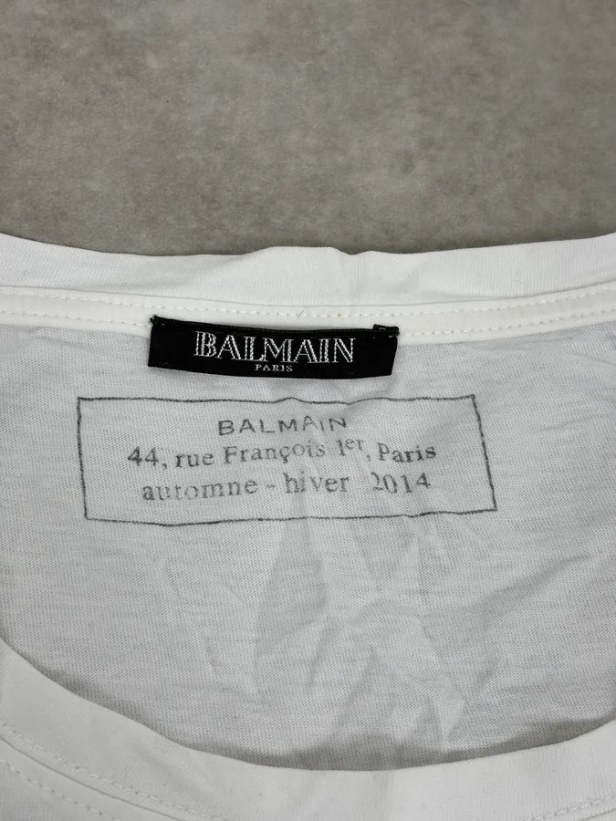 FW2014 Balmain White Eagle Blazon T-Shirt IowpGoI 6