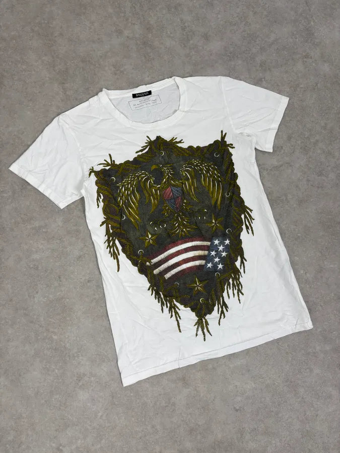 FW2014 Balmain White Eagle Blazon T-Shirt IowpGoI 3