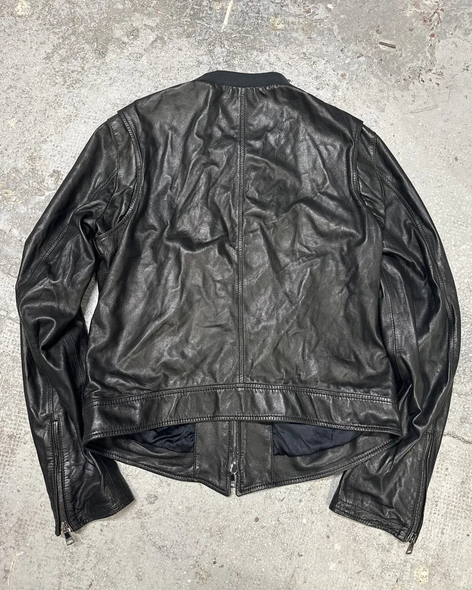 FW2014 Dolce & Gabbana Black Minimalist Biker Leather Jacket (M) 2