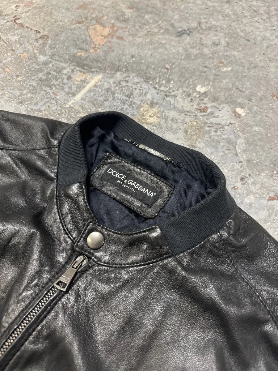FW2014 Dolce & Gabbana Black Minimalist Biker Leather Jacket (M) 4