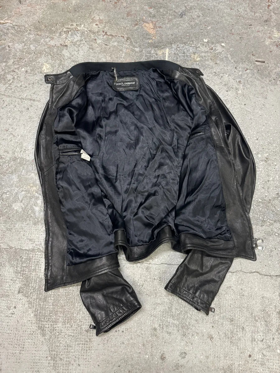 FW2014 Dolce & Gabbana Black Minimalist Biker Leather Jacket (M) 5