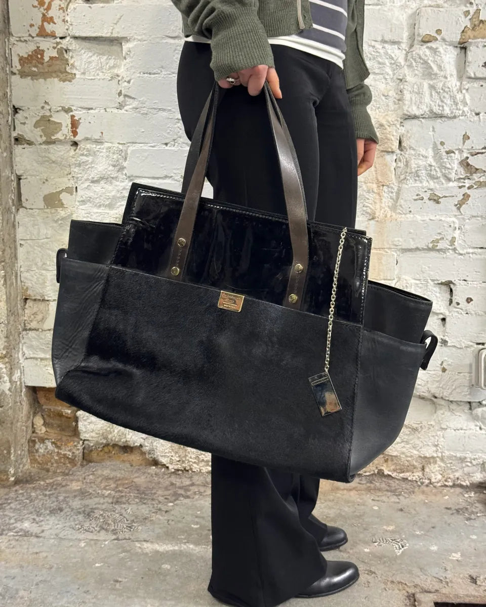 FW2014 Dsquared2 Pony Hair Black Leather Bag HxMumSG 1