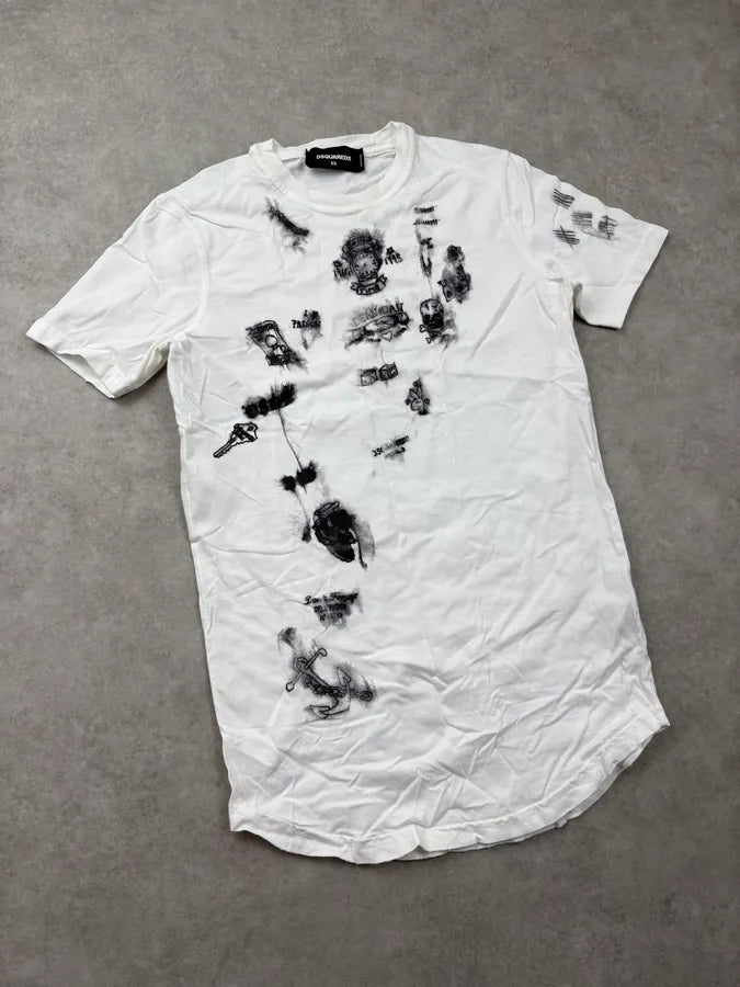 FW2014 Dsquared2 White Objects Graphic Print T-Shirt fjDzjAl 3