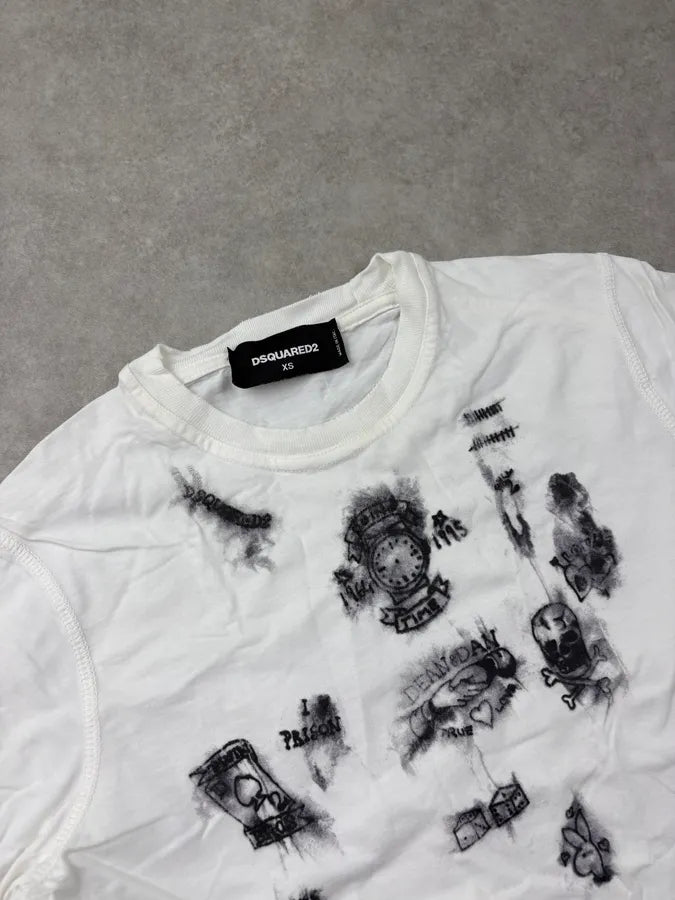 FW2014 Dsquared2 White Objects Graphic Print T-Shirt fjDzjAl 4