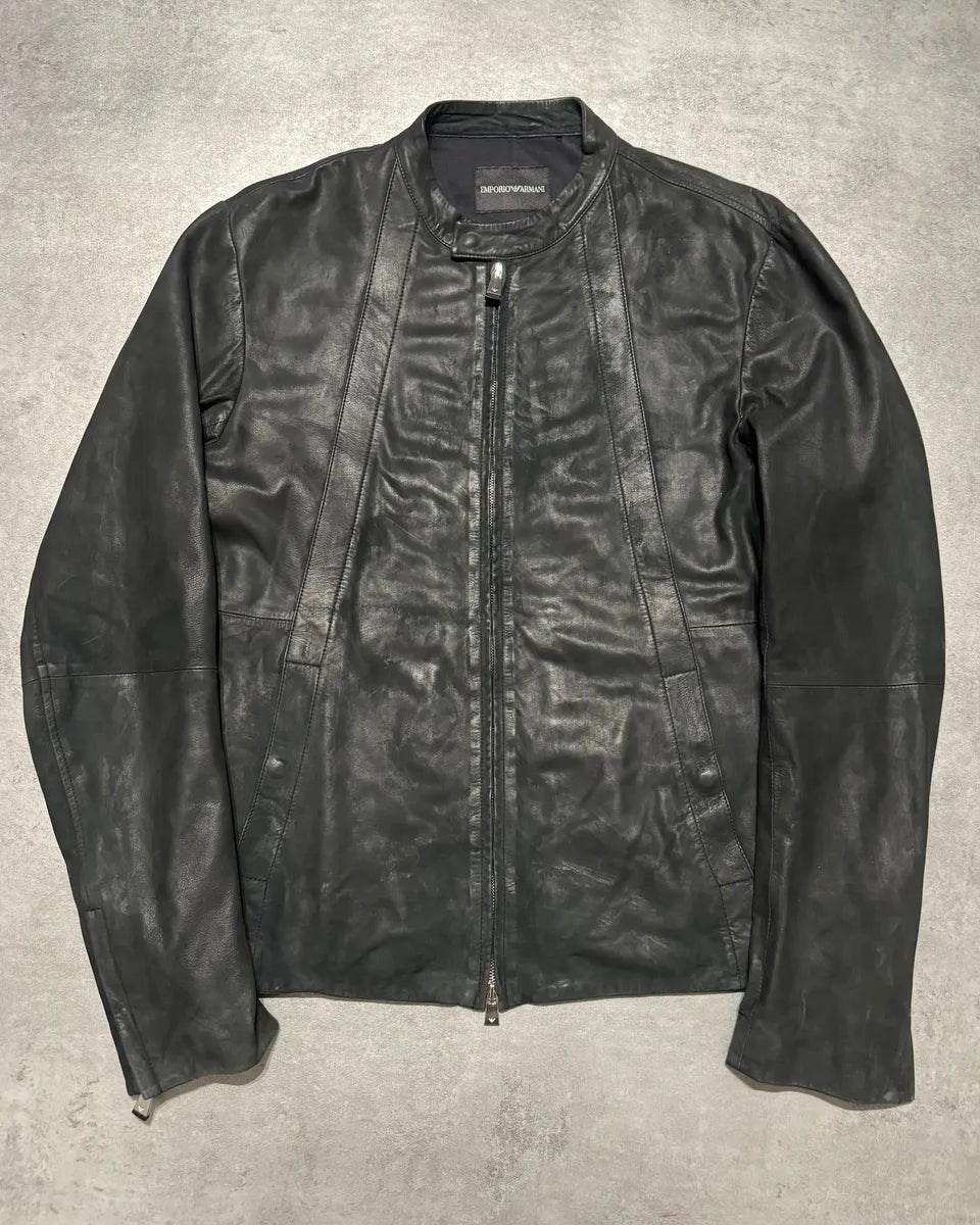 FW2014 Emporio Armani Archive Brut Minimalist Leather Jacket IeEpSJH 0