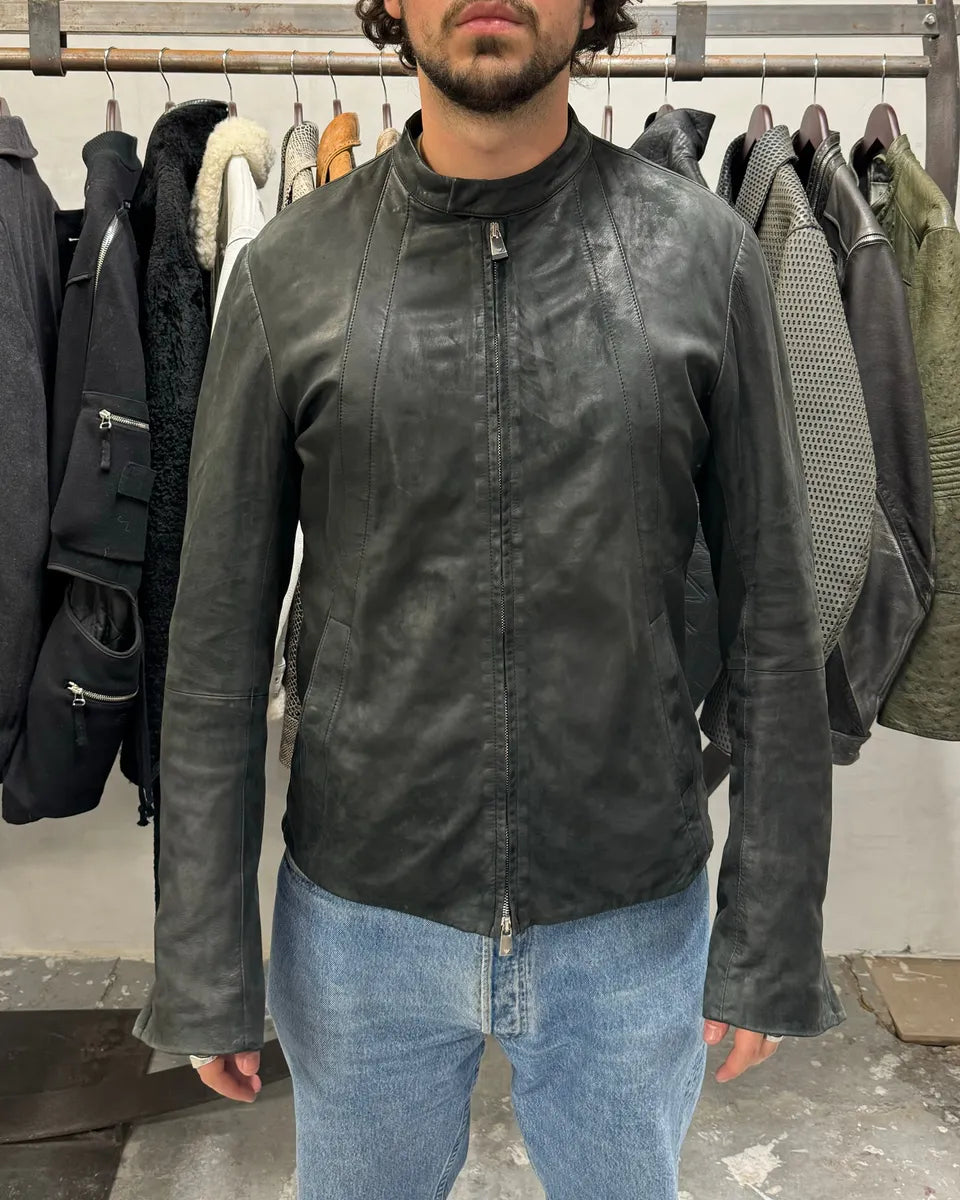 FW2014 Emporio Armani Archive Brut Minimalist Leather Jacket IeEpSJH 1