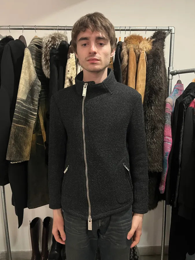 FW2014 Emporio Armani Asymmetrical Grey Wool Jacket JjnMXIN 1