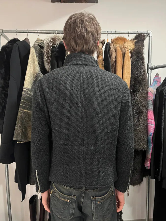 FW2014 Emporio Armani Asymmetrical Grey Wool Jacket JjnMXIN 2