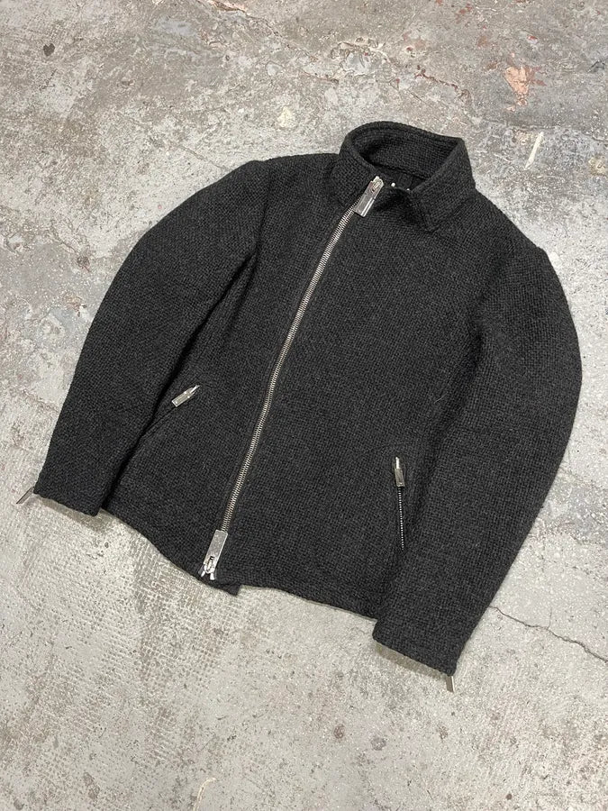 FW2014 Emporio Armani Asymmetrical Grey Wool Jacket JjnMXIN 3