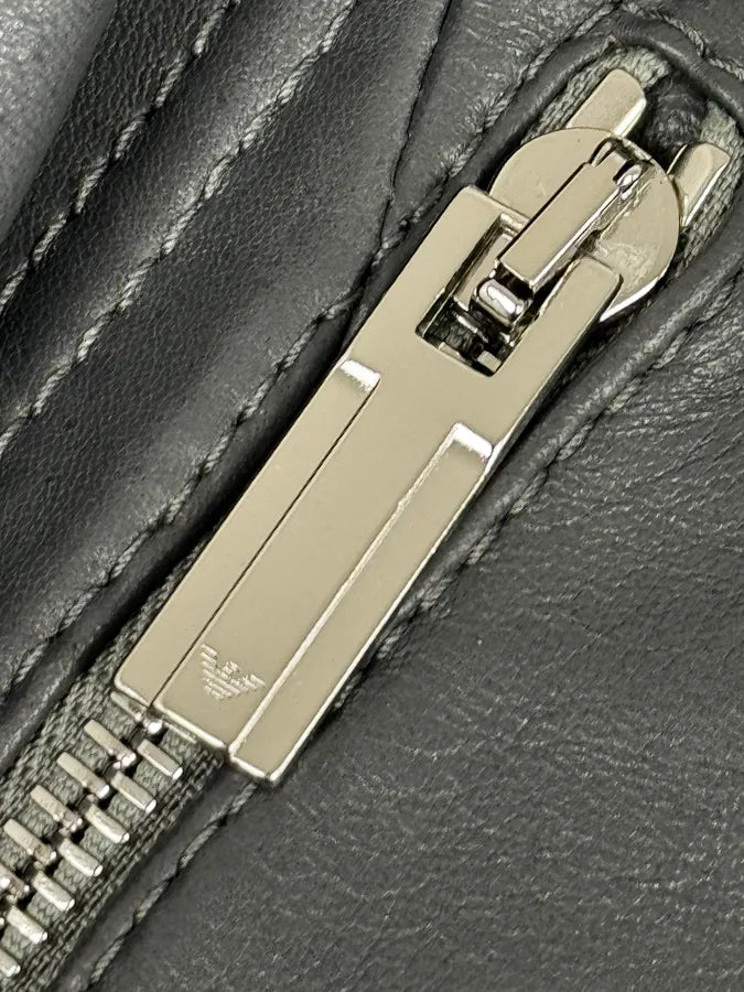 SS2014 Emporio Armani Asymmetrical Petrol Grey Leather Jacket TPajsfb 10