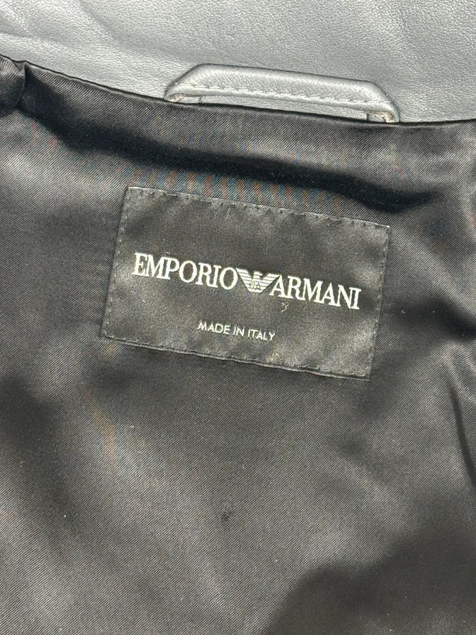 SS2014 Emporio Armani Asymmetrical Petrol Grey Leather Jacket TPajsfb 11