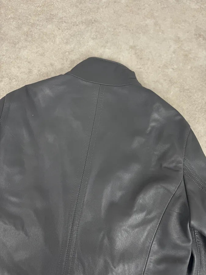 SS2014 Emporio Armani Asymmetrical Petrol Grey Leather Jacket TPajsfb 7