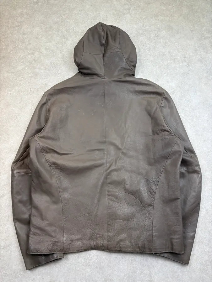 FW2013 Emporio Armani Taupe Leather Hooded Leather Jacket EclvqvK 5