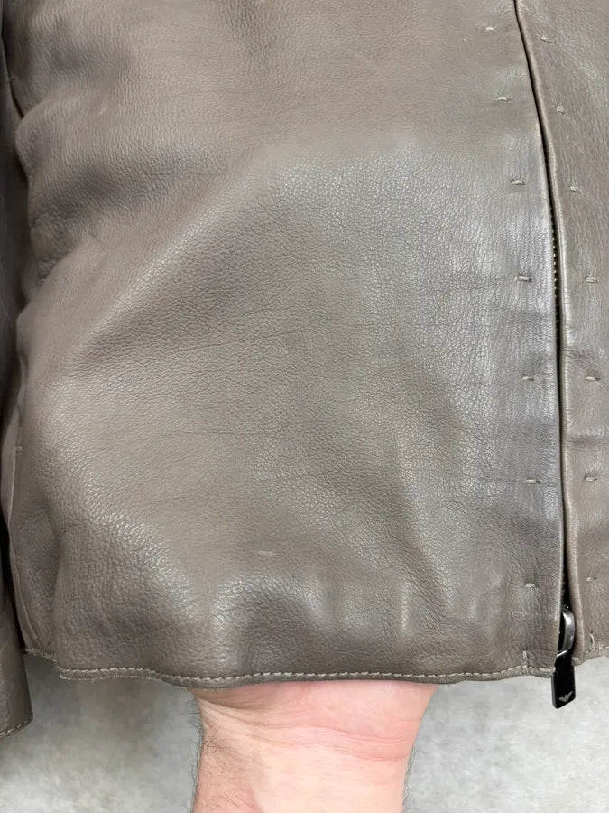 FW2013 Emporio Armani Taupe Leather Hooded Leather Jacket EclvqvK 9