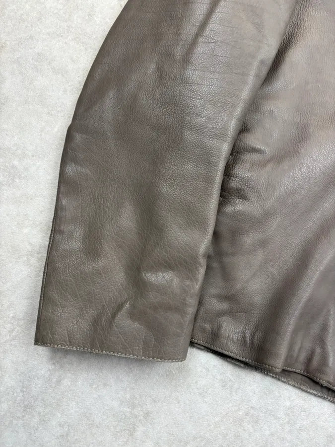 FW2013 Emporio Armani Taupe Leather Hooded Leather Jacket EclvqvK 7