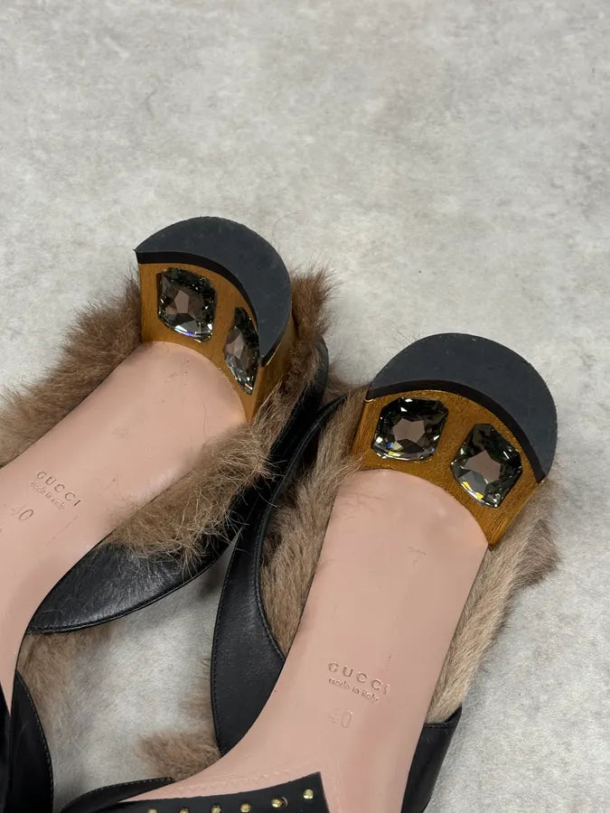 FW2014 Gucci Black Leather Heels with Swarovski Crystal ZfrsWoj 9