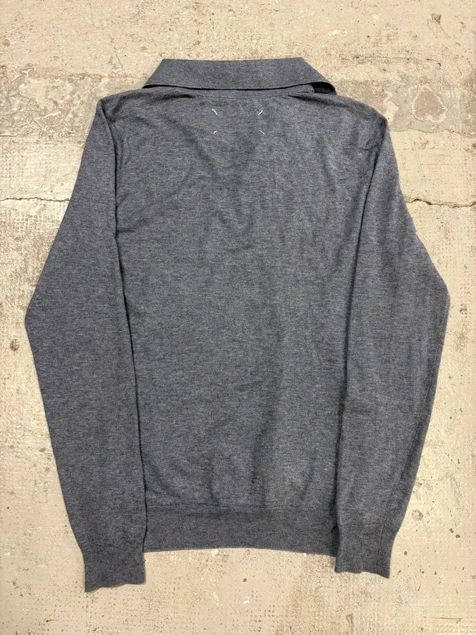 SS2014 Maison Margiela Grey Leather Elbow Patch Polo Sweater KbNjzVn 5