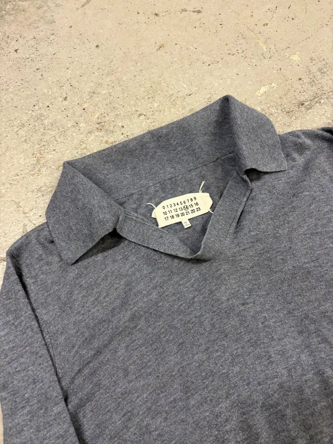 SS2014 Maison Margiela Grey Leather Elbow Patch Polo Sweater KbNjzVn 4