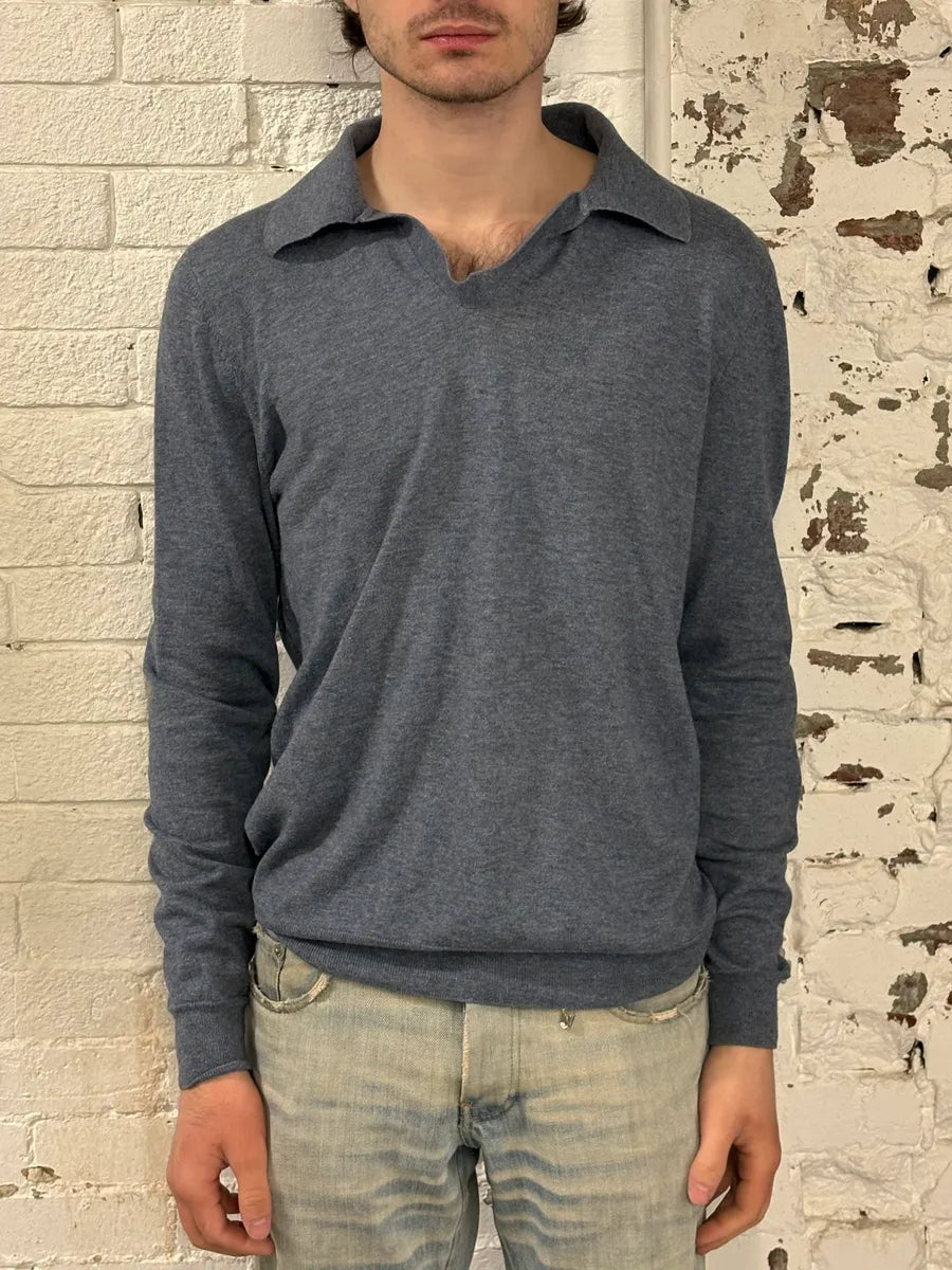 SS2014 Maison Margiela Grey Leather Elbow Patch Polo Sweater KbNjzVn 1