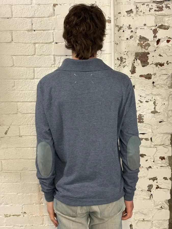 SS2014 Maison Margiela Grey Leather Elbow Patch Polo Sweater KbNjzVn 2