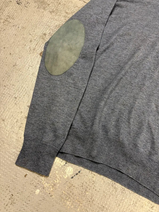 SS2014 Maison Margiela Grey Leather Elbow Patch Polo Sweater KbNjzVn 6