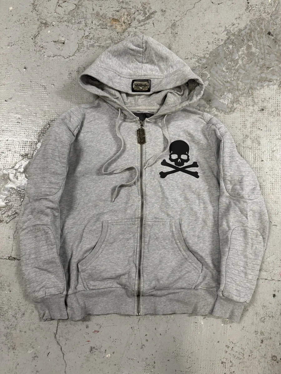 FW2014 Philipp Plein Deadskull Grey Zip-up Hoodie JrSWheU 0