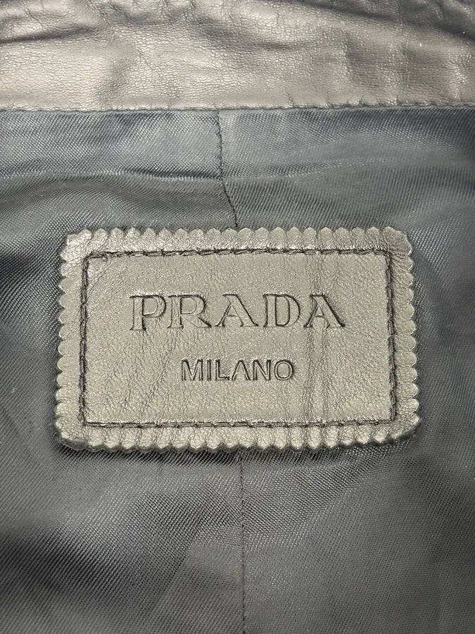FW2014 Prada Black Minimalist Leather Biker Jacket cxHfcnt 9