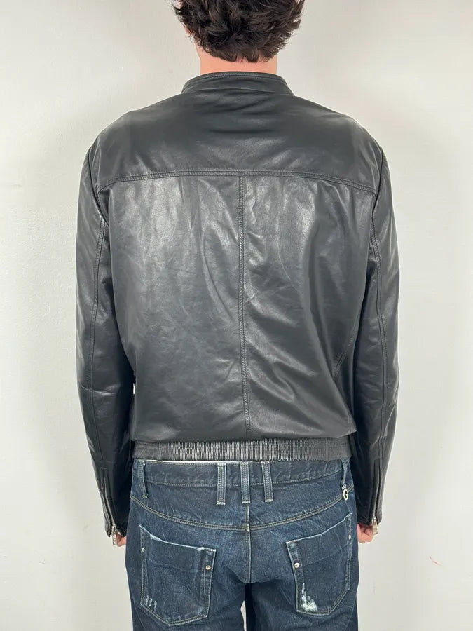 FW2014 Prada Black Minimalist Leather Biker Jacket cxHfcnt 2