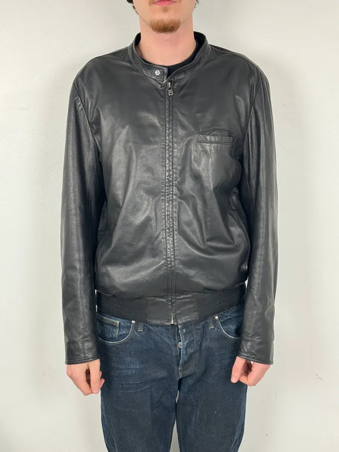 FW2014 Prada Black Minimalist Leather Biker Jacket cxHfcnt 1