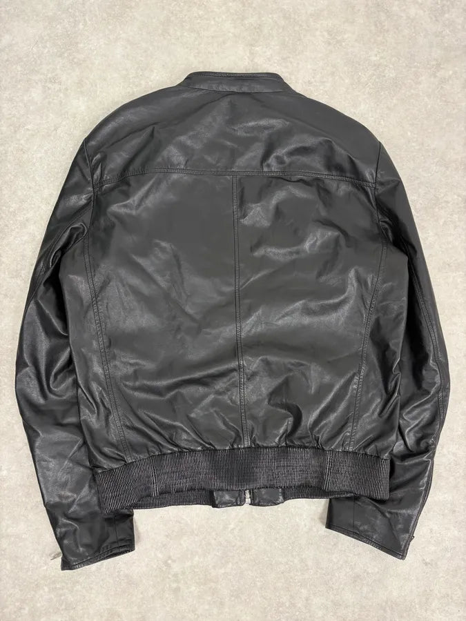 FW2014 Prada Black Minimalist Leather Biker Jacket cxHfcnt 5