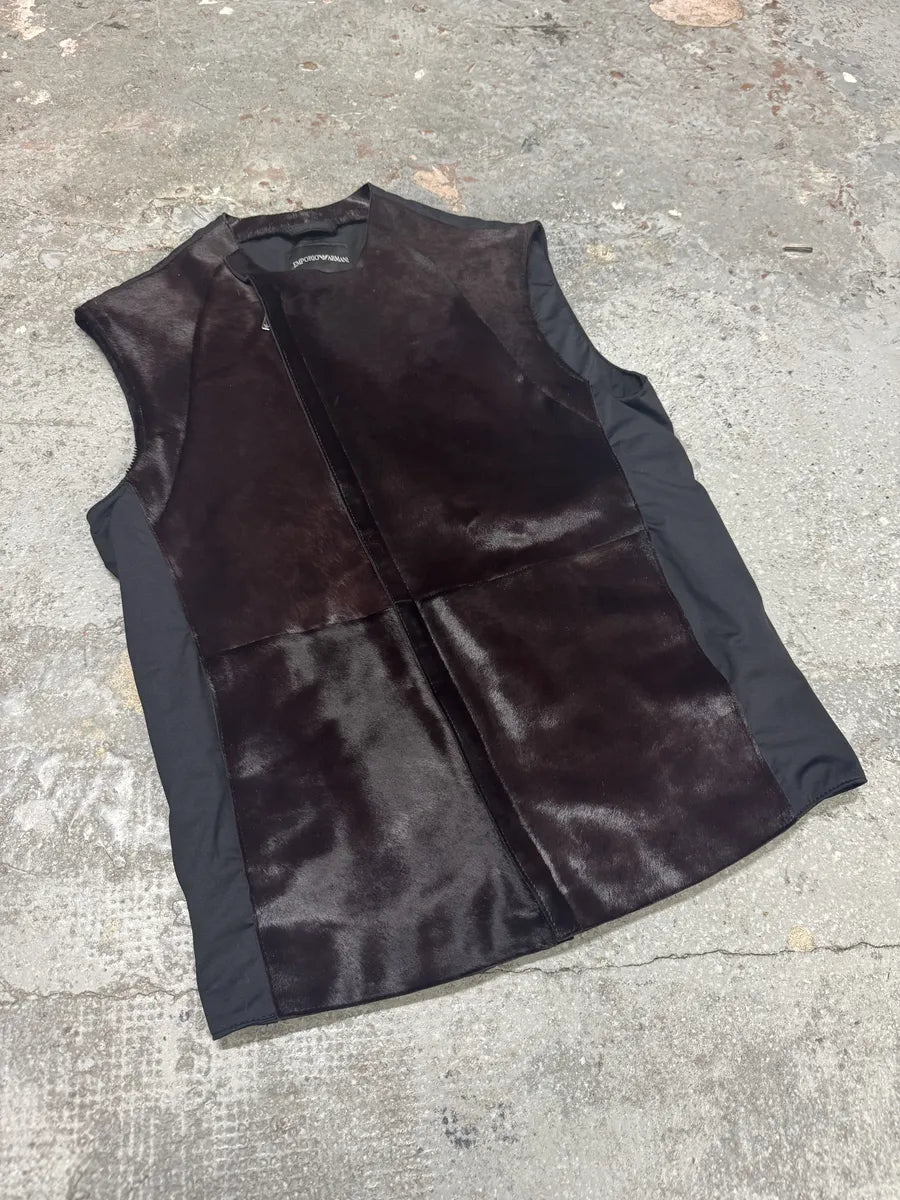 FW2014 Press Runway Prototype Emporio Armani Brown Pony Hair Vest wAQknEz 7